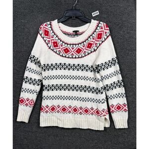 Talbots Wool Blend Sweater Womens Size S Ivory Fair Isle Holiday Chunky knit